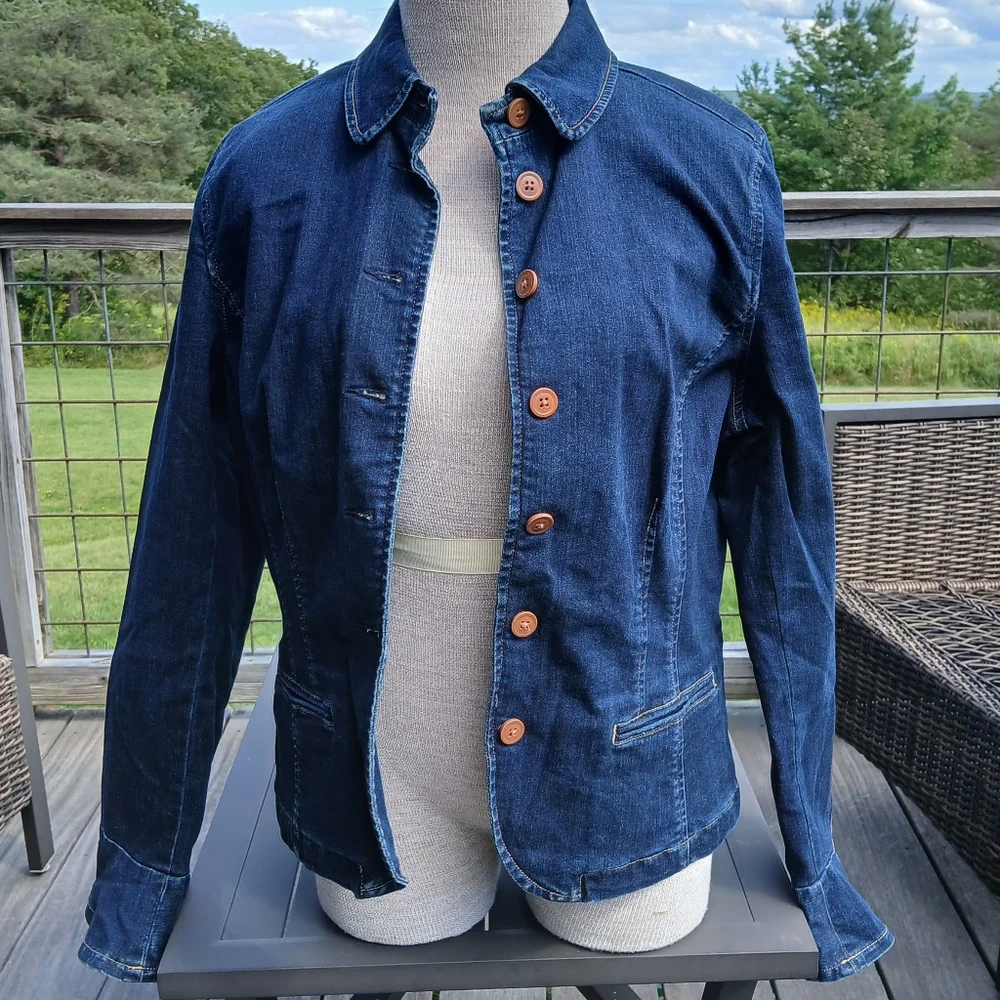 Ralph Lauren Jean Jacket Womens 14 Blue Flared Bell Sleeves Stretch LRL Feminine - Picture 9 of 12